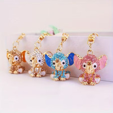 Elephant Rhinestone Keychain Crystal Key Ring Bag Charm Cute Animal Pendant