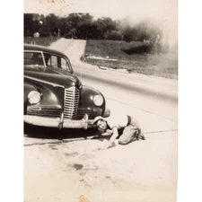 1941 Packard Vintage Photo Man Car Auto Mechanic Repair Maintenance Road