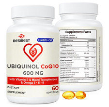 Ubiquinol CoQ10 600 mg Softgel Omega 3-6-9 Vitamin E Supplement 4/2027