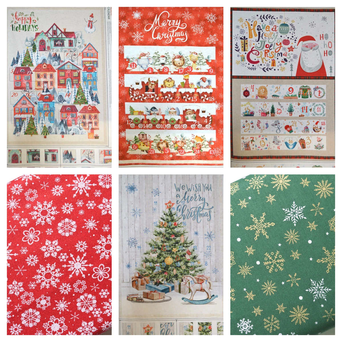 Christmas Advent Calendar Panel 100% Cotton Fabric - Trees, Holly,  Snowflake. | eBay