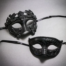 Black Elegant Greek Warrior Roman Half Face Mask Masquerades Ball Couple Masks