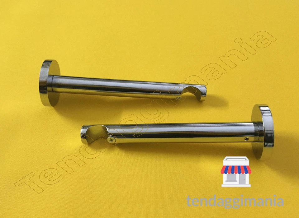 TENDAGGIMANIA SUPPORTO FISSO A PARETE PER BASTONE 20 MM FINITURA ACCIAIO CROMATO CM 14,50