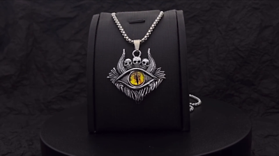 Mens Gothic Punk Skull Evil Eye Pendant Necklace Rock Biker