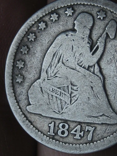 1847 P Silver Seated Liberty Quarter- Philadelphia, VG/Fine Details