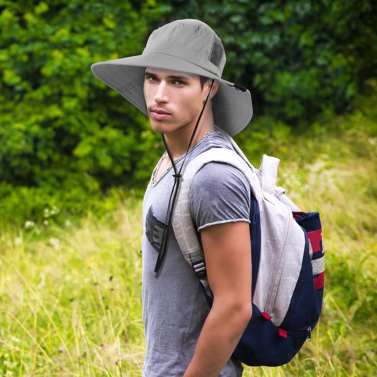 Unisex Mens Women Wide Brim Bucket Hat Army Summer Hiking Fishing Boonie  Sun Cap