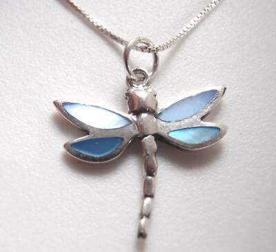 Wendeanhänger Libelle blau Perlmutt 925 Sterling Silber klein