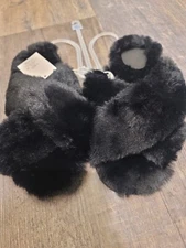 Stars Above Women's Paris Crossband Faux Fur Slippers Black Size M 7/8