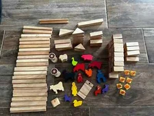Vintage "Wooden Playtime" Set of Wood animals, people, & Building Blocks 136 Pc.