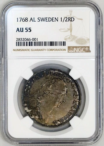 Sweden 1768-AL 1/2 Riksdaler KM# 489 (NGC) AU55 Very Rare 6,476 Minted D040