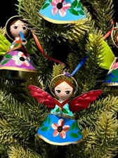 Painted  Tin Angel ORNAMENTS, Mexican Christmas Party Favors SET (6)