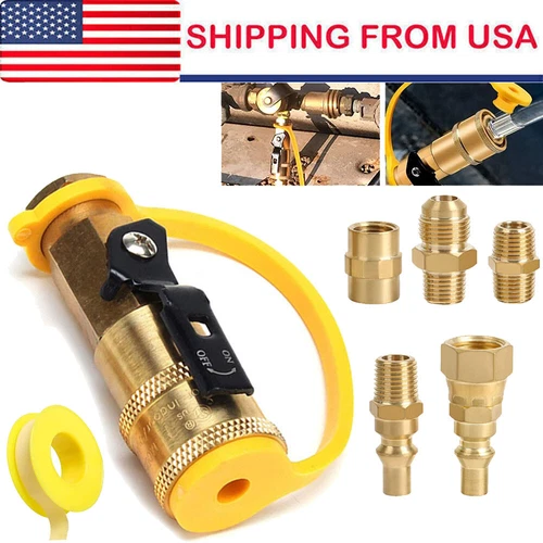 RV Propane Quick Connect Fitting Adapter Valve,1/4"NPT Full Flow Plug+3/8"Flare - Picture 2 of 11