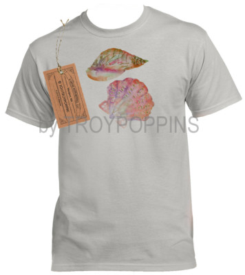 1-MENS WEAR-SHELLS SEA OCEAN BEACH VACATION TRIP CRUISE GRAPHIC PRINTED T-SHIRT