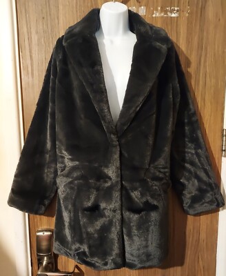FATFACE Felicity langer Kunstfellmantel in schwarz - UK 12 / EU 40 - 95£