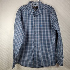 Ariat Pro Series Shirt Mens Size Large Blue Plaid Button Down Stretch Outdoor