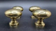 Set of 4 Vintage Solid Brass Door Drawer Cabinet Round Knob Pulls 1.25" diameter