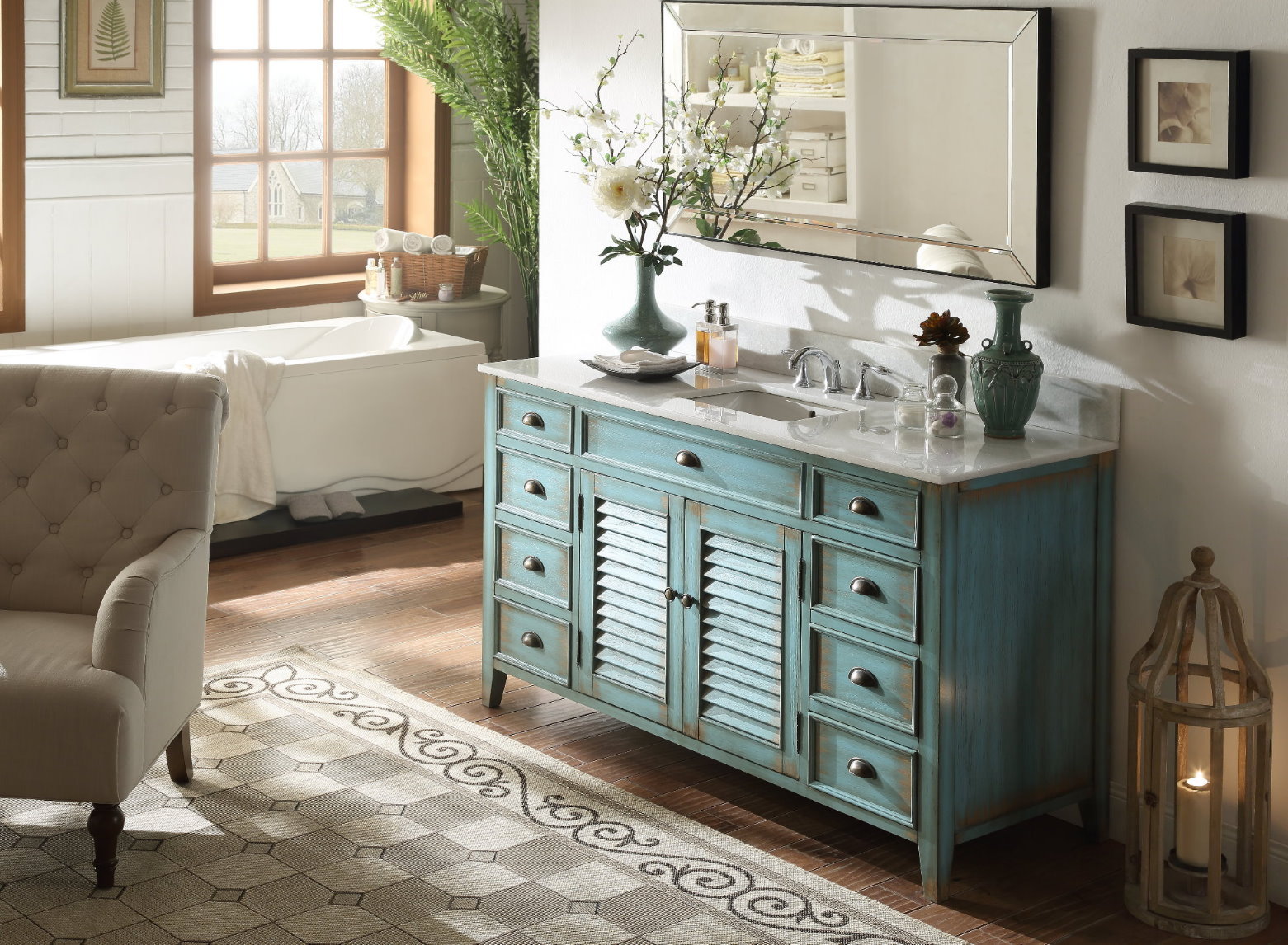 60 inch Bathroom Cabinets Vanity Rustic Decor Abbeville CF-66323BU-60-1
