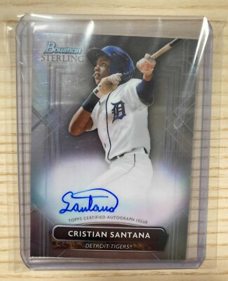Cristian Santana 2022 Bowman Sterling on card auto Detroit Tigers SS prospect