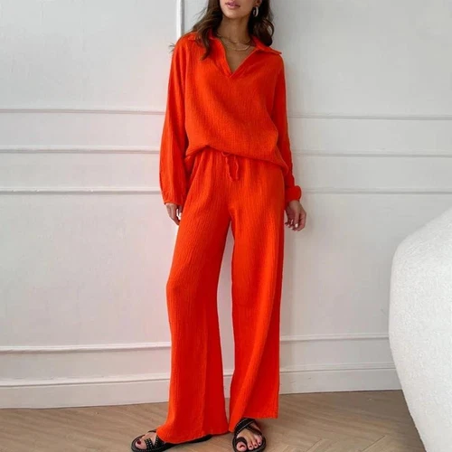 Women V Neck Long Sleeved Top Loose Casual Drawstring Pants Set 2Pcs Set Summer - Picture 21 of 28