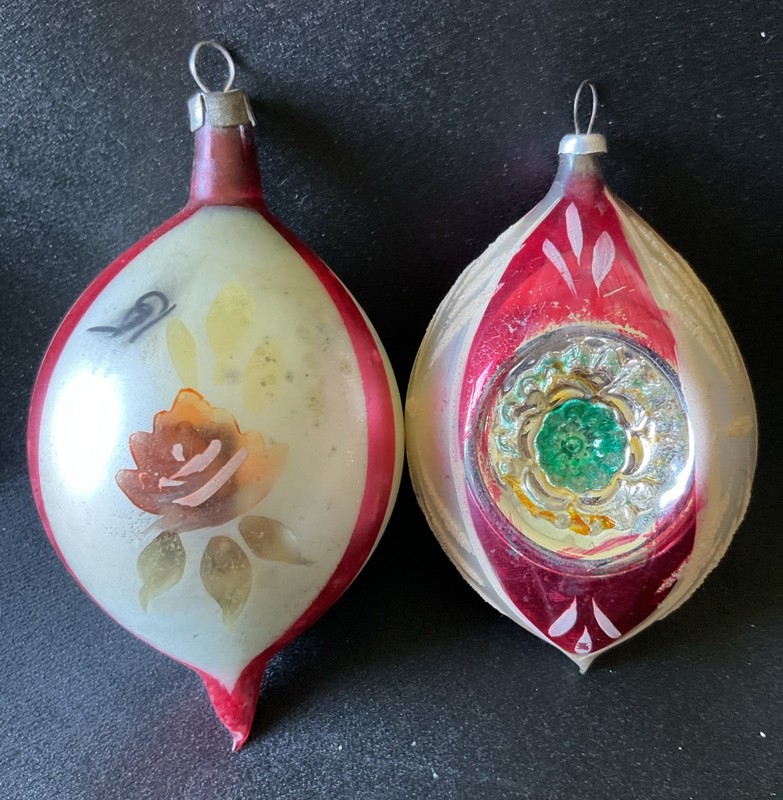 Vtg Glass Tear Drop Christmas Ornament 4” Poland & 3 1/2” Triple Indent Austria