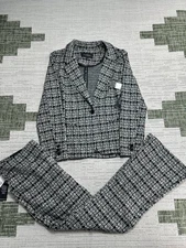 Liverpool Los Angeles 2 Piece Set Women Medium Gray Fitted Blazer Plaid Knit New