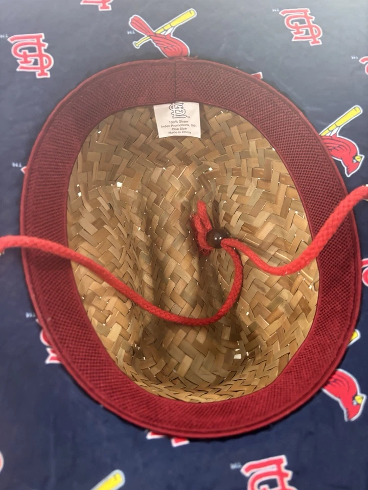 Sombrero de Paja de los Cardenales de San Luis Regalo-Pájaros Rojos Sombrero de Paja SGA USADO EN EXCELENTE ESTADO Envío Gratuito Foto 3 de 4