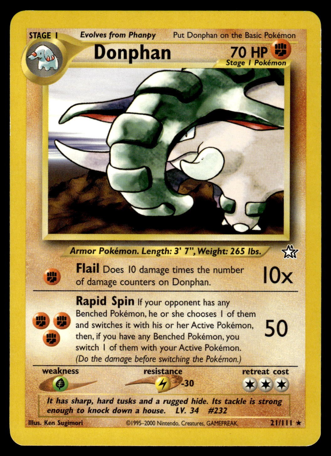 Donphan 21/111 WOTC Neo Genesis Rare Pokemon Card - MP
