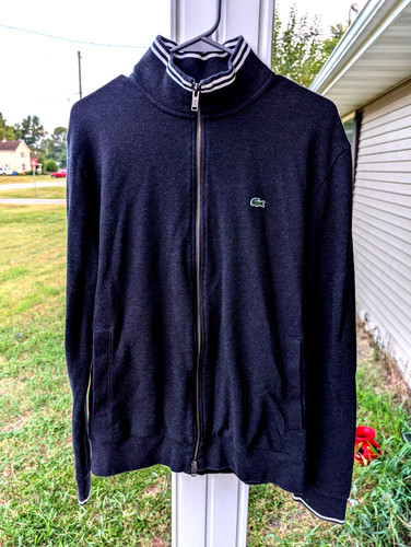 Lacoste Mens Track Jacket Double Full Zip Black Cotton  Stand Up Collar Size XL