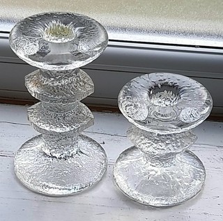 A 1 Ring & a 2 Ring Iittala Glass Festivo Candlesticks