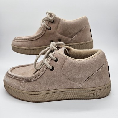 iPath Cats Shoes Men s 7.5 Beige Suede Skate Thick Tongue Moc Toe Loafers Y2K