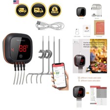 Bluetooth Digital Wireless Food Meat Thermometer , 4 Probes  150FT Rechargea...
