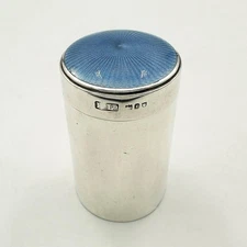 ANTIQUE ROUND BOX GUILLOCHE ENAMEL AND STERLING SILVER LONDON 1912 FINNIGANS LTD