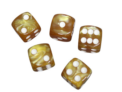 Sunset Gold abgerundete Marmoroptik 16 mm D6 Würfelrolle Spielwürfel mit weißem Do