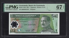 Guatemala One Quetzal 2011  P115b Uncirculated Grade 67