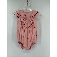 pink chicken embroidered hearts with ruffles romper 18-24