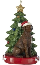 Kurt Adler Chocolate Lab Labrador With Santa Hat Christmas Tree Ornament, 4.25 "
