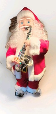 Vintage Glasfaser Santa spielt Saxophon 19'' Weihnachten musikalisch animiert CB41