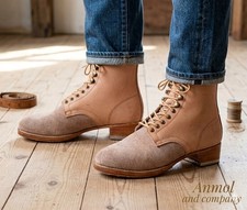 WW2 GERMAN M37 LOW BOOTS VEG LEATHER HOBNAIL MILITARY REPRODUCTION -