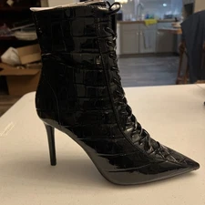 INC International Concepts Women's Hariet Lace Up Booties JL3 Black Size US:7