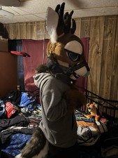 Aurora Deer Fursuit Costume Faux Fur Padded Head Paws Tail Badge Portable Fan