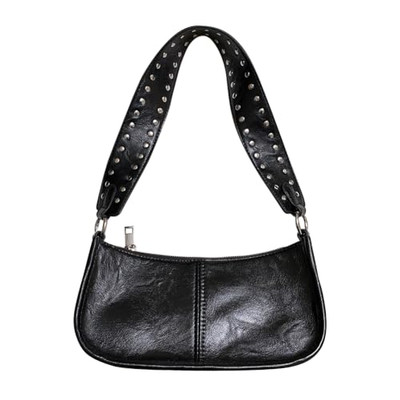 Women's Studded Hobo Shoulder Bag - Red PU Leather Crossbody Purse, Y2K Trendy Style
