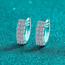Two Row 0.72CT D/VVSI Moissanite Real 925 Sterling Silver Huggie Hoop Earrings