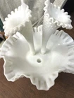 Fenton Diamond Lace Hobnail White Milk Glass Epergne Missing ONE Horn