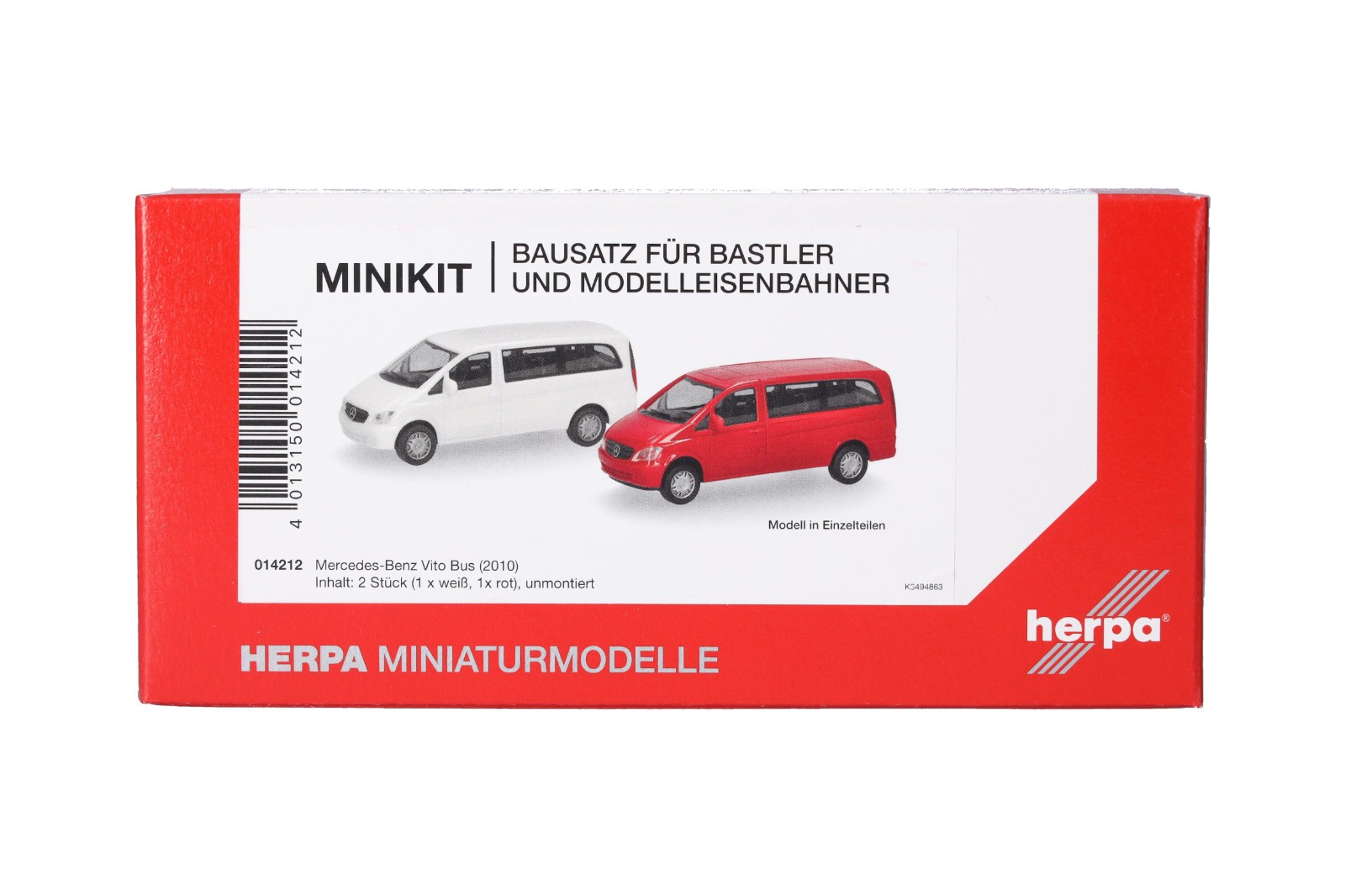 Herpa 014212 MiniKit MB Vito Bus (W639 facelift / 2010), weiß & rot ) 1:87, NEU