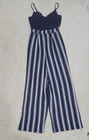 Love & Peace Spaghetti Strap Jumpsuit – Navy &White, Sz S, Pockets, Back Zip — photo 1