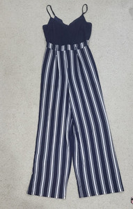 Love & Peace Spaghetti Strap Jumpsuit – Navy &White, Sz S, Pockets, Back Zip