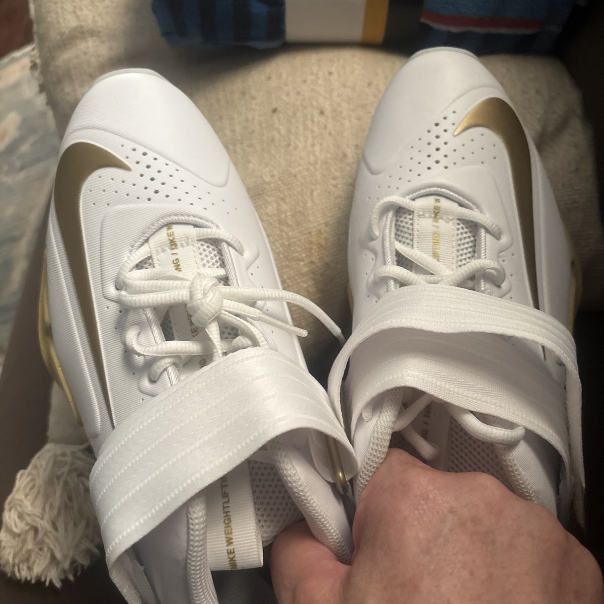 Nike Savaleos White Metallic Gold Weightlifting Shoes CV5708-101