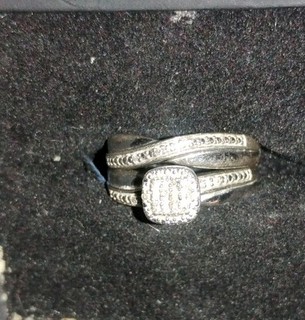 Sterling And Diamond Wedding Set Estate Sale Size 7 Marked 925