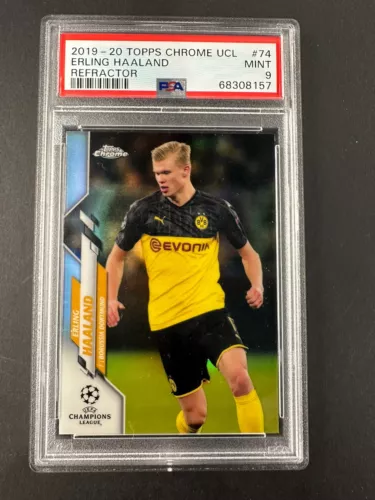 2019-20 Topps Chrome UCL Erling Haaland Refractor Rookie RC #74 PSA 9