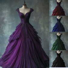 Gothic Wedding Dress with Beaded Pleated Lace Layered Tulle A-line V-neck Bridal