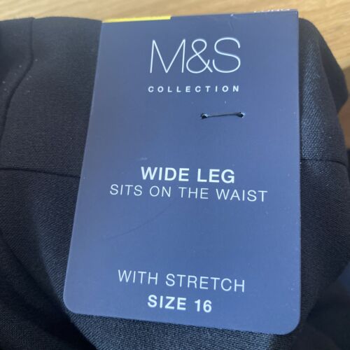 BNWT Marks & Spencer Black Women’s Wide Leg Smart Trousers Size 16 L Long - Picture 1 of 4
